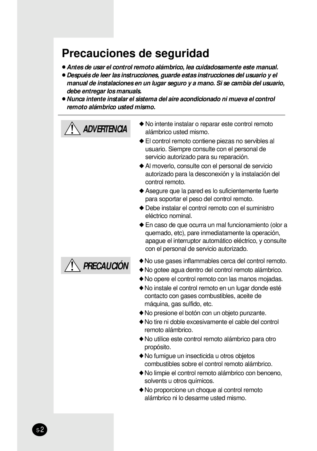 Samsung SH12BWH manual Precauciones de seguridad 