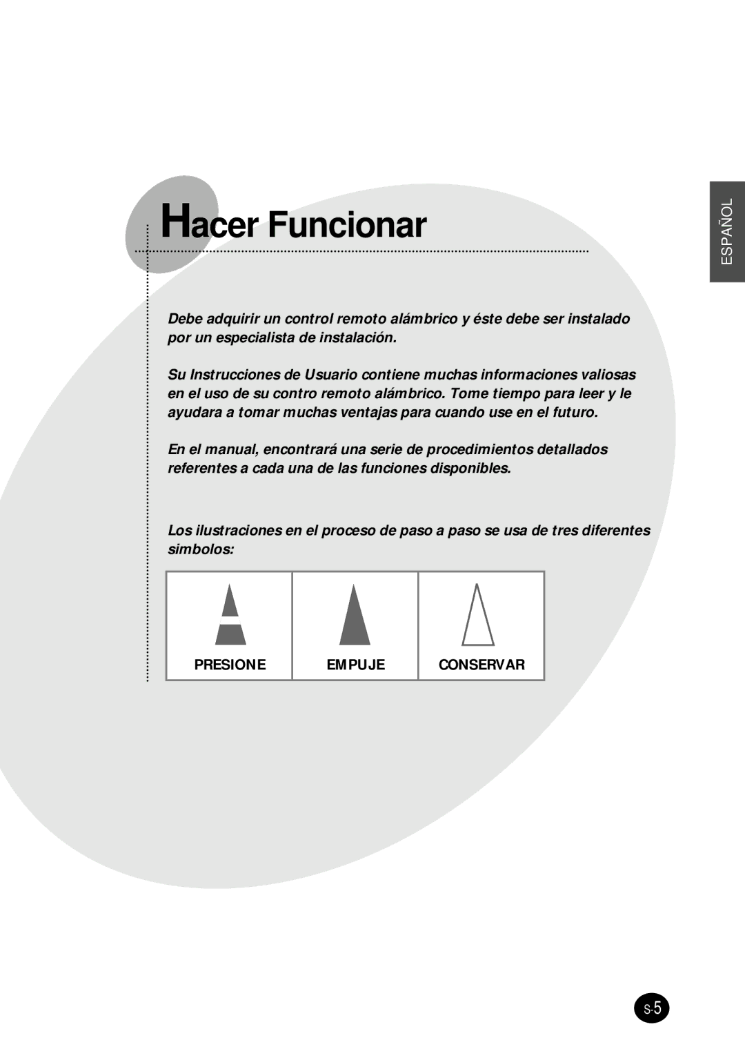 Samsung SH12BWH manual Hacer Funcionar 