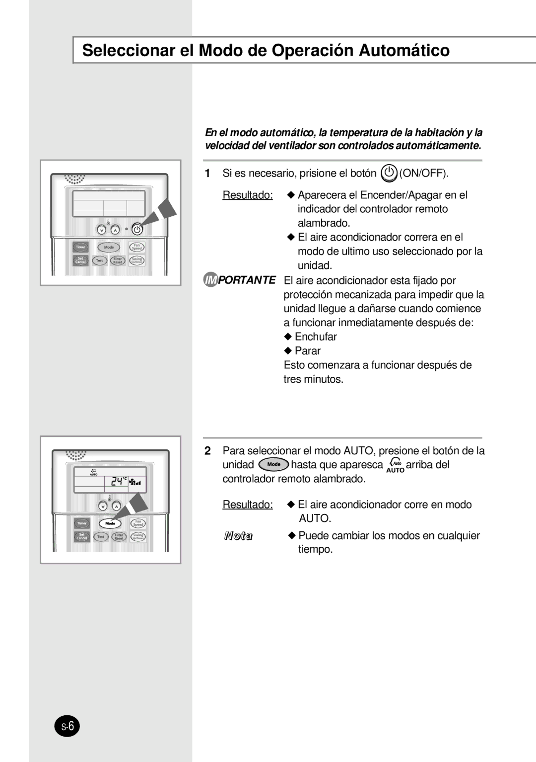 Samsung SH12BWH manual Seleccionar el Modo de Operación Automático 