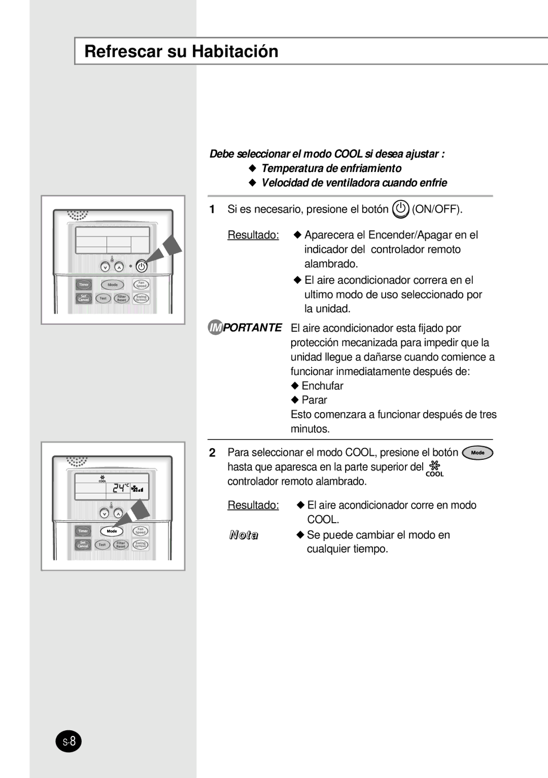 Samsung SH12BWH manual Refrescar su Habitación 