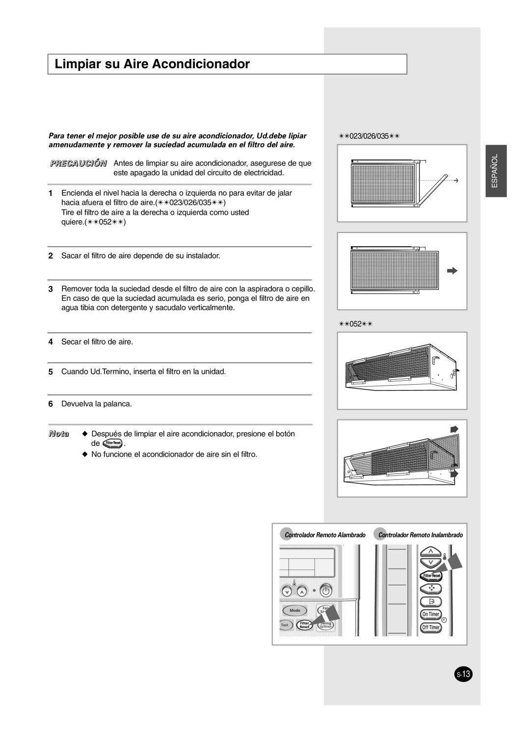 Samsung SH12BWH manual Limpiar su Aire Acondicionador 