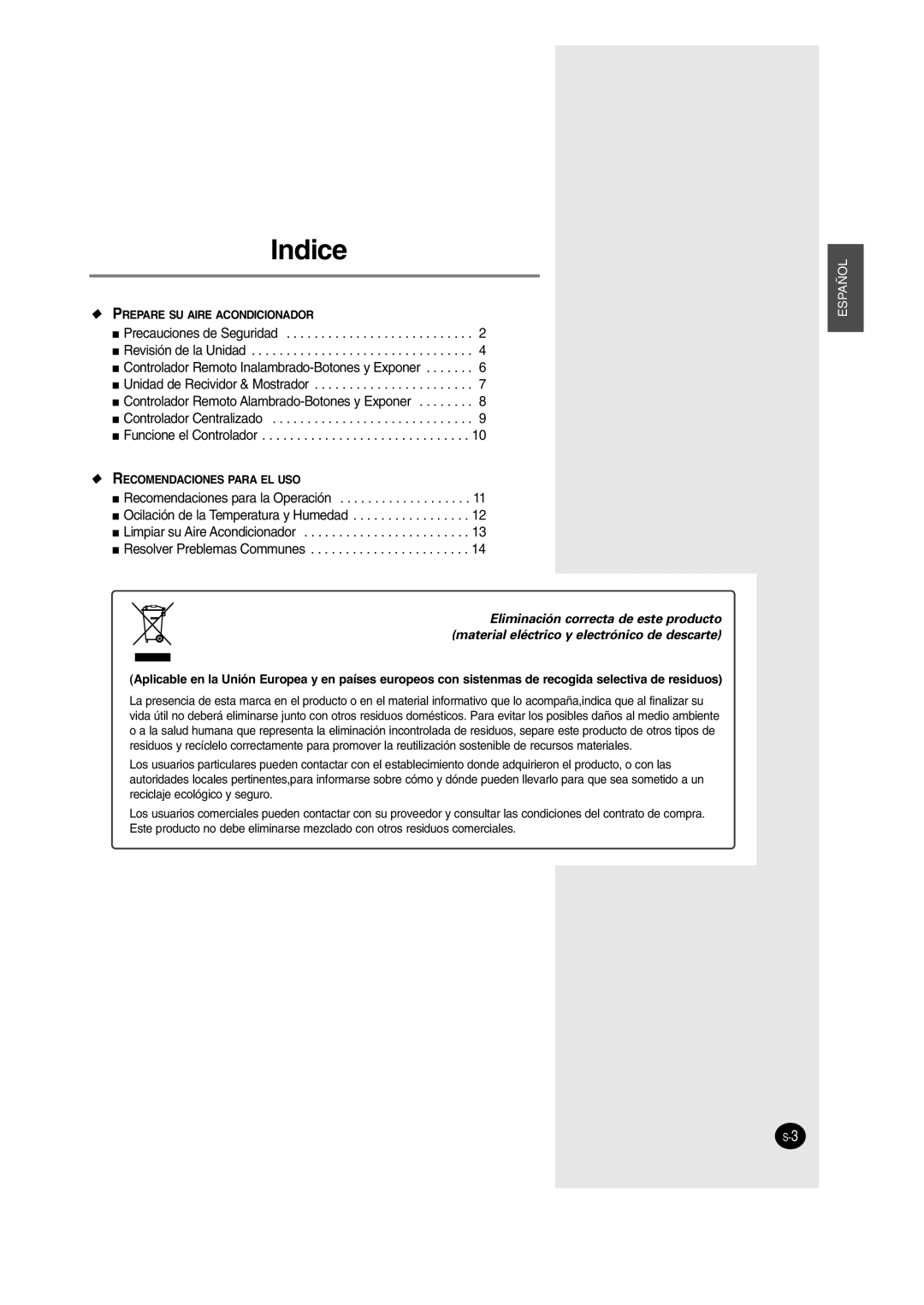 Samsung SH12BWH manual Indice 