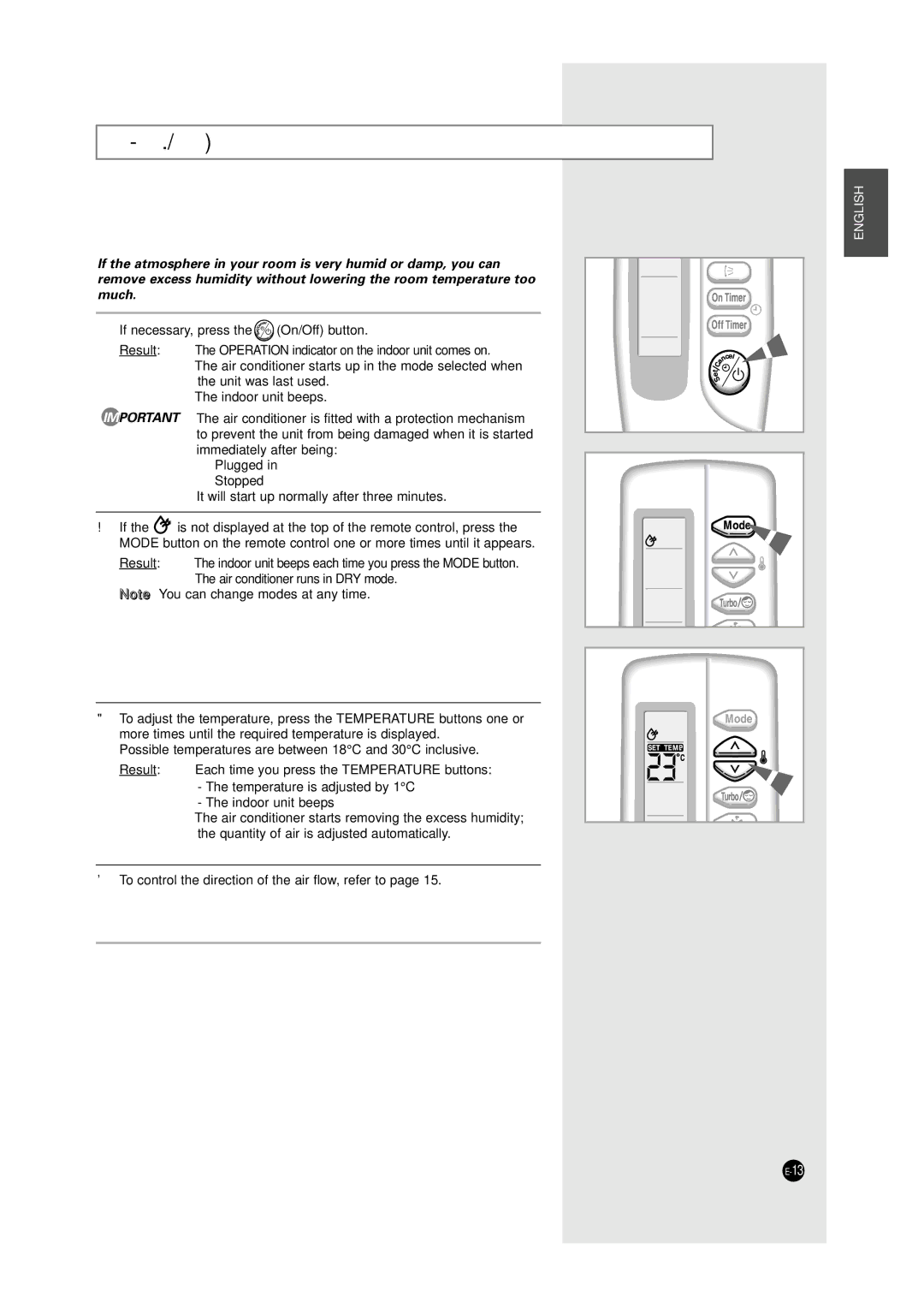 Samsung SH12UA1 manual Removing Excess Humidity 