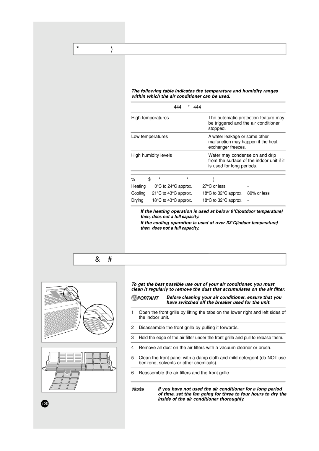 Samsung SH12UA1 manual Temperature and Humidity Ranges, Cleaning Your Air Conditioner, Then, Mode 