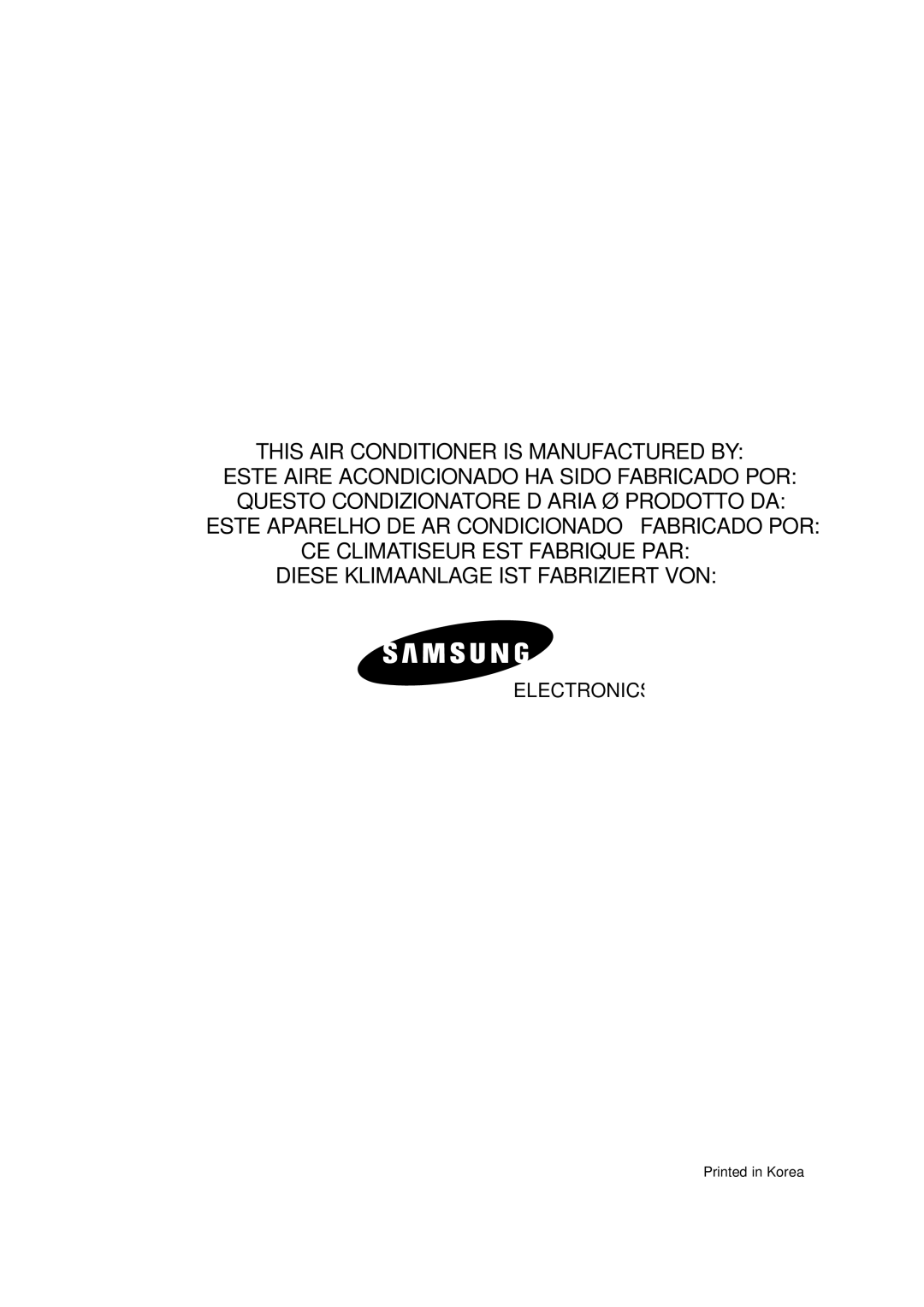 Samsung SH12UA1 manual This AIR Conditioner is Manufactured by 