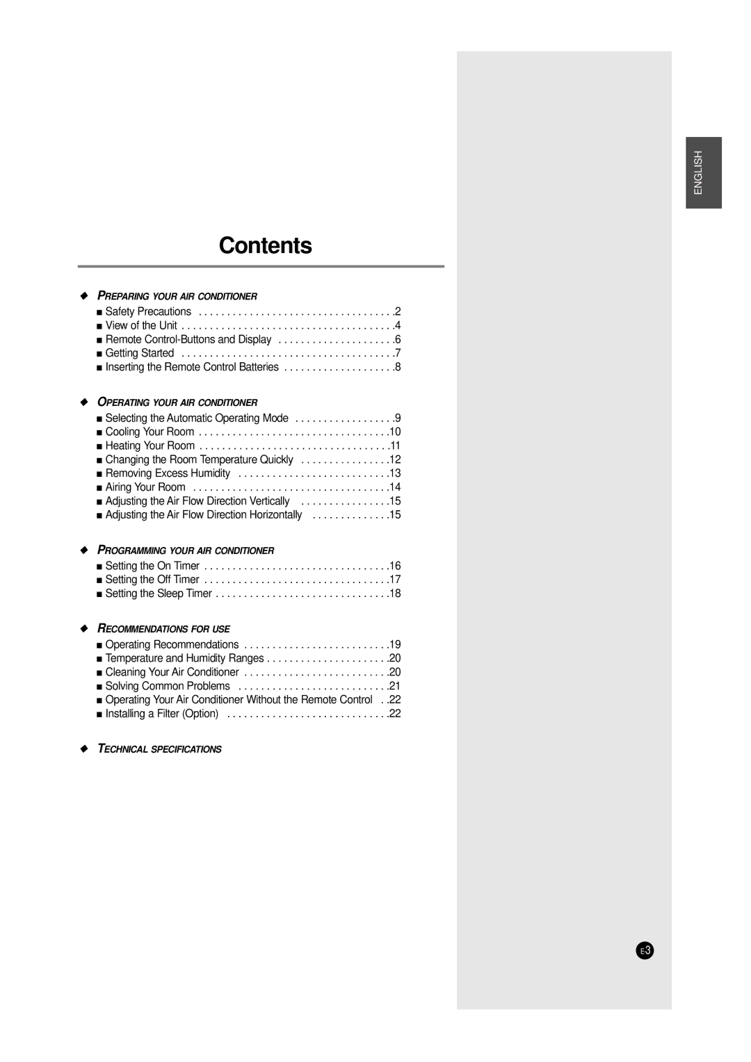 Samsung SH12UA1 manual Contents 