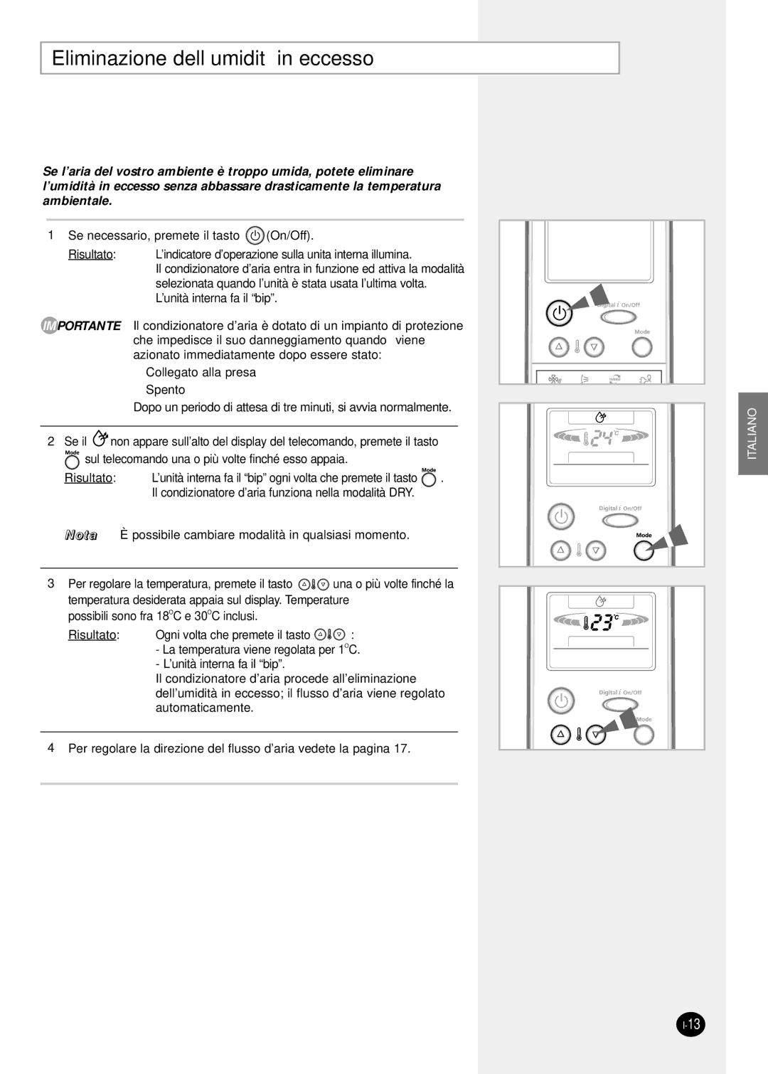 Samsung sH12ZPGA, SH07ZPGX, SH18ZP0X, SH24TP6X, SH12ZPGX, SH09ZPGX manual Eliminazione dell’umidità in eccesso 