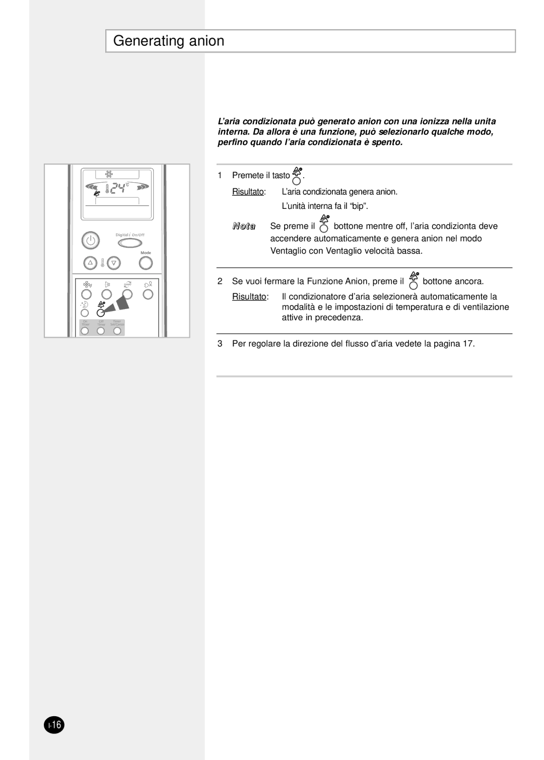 Samsung sH12ZPGA, SH07ZPGX, SH18ZP0X, SH24TP6X, SH09ZPGX, SH12ZPG/SER, SH12ZPGX/SER manual Generating anion 