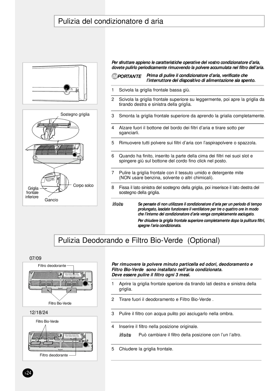 Samsung SH12ZPG/SER, SH24TP6, sH12ZPGA Pulizia del condizionatore d’aria, Pulizia Deodorando e Filtro Bio-Verde Optional 