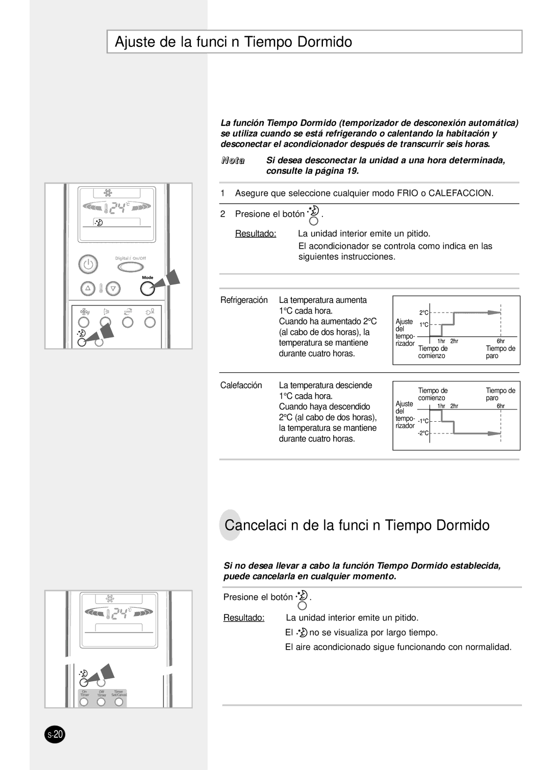 Samsung SH18ZP0X, SH12ZPG, SH24TP6, sH12ZPGA Ajuste de la función Tiempo Dormido, Cancelación de la función Tiempo Dormido 