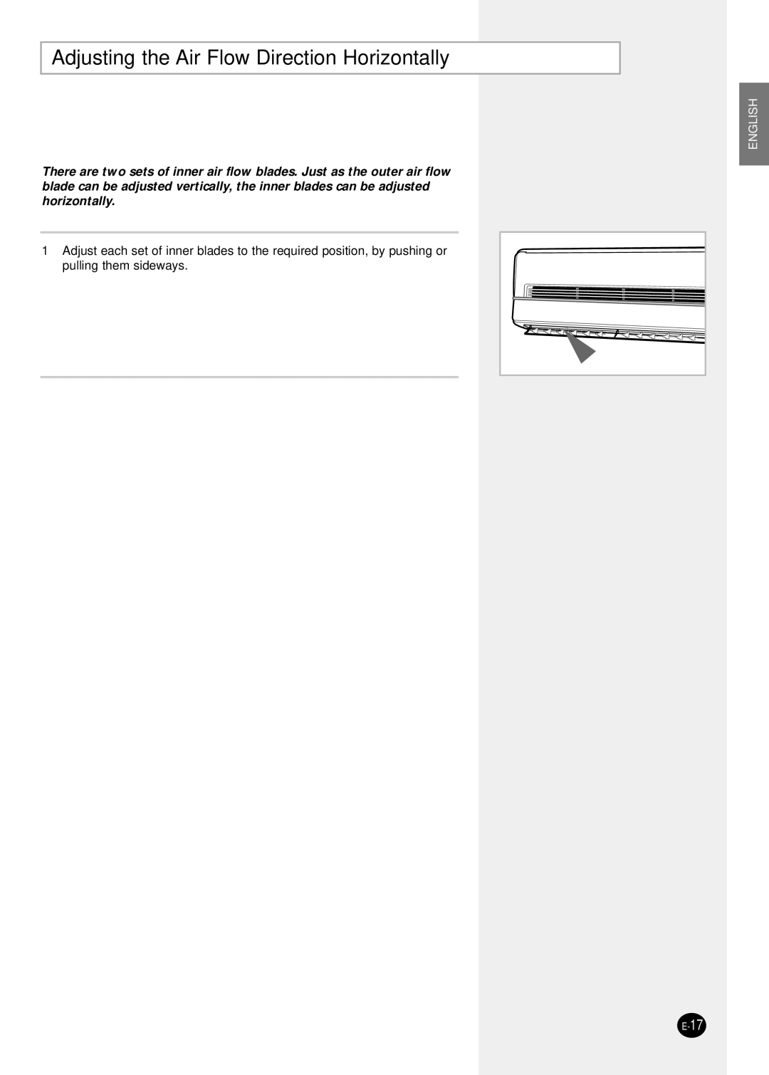 Samsung SH12ZSG/SER manual Adjusting the Air Flow Direction Horizontally 