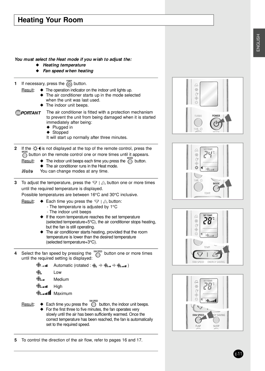 Samsung SH09ZW8/SER, SH12ZWHD/SER, SH09ZW8/XFO, SH12ZWHD/XFO manual Heating Your Room 