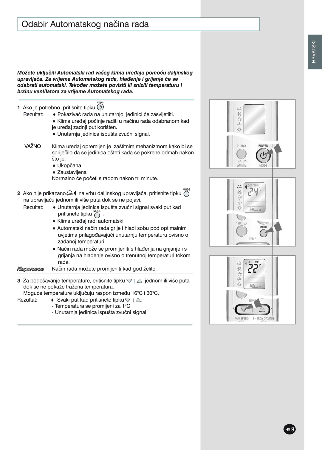 Samsung SH12ZWHDX, SH09ZW8X manuel dutilisation Odabir Automatskog naèina rada 