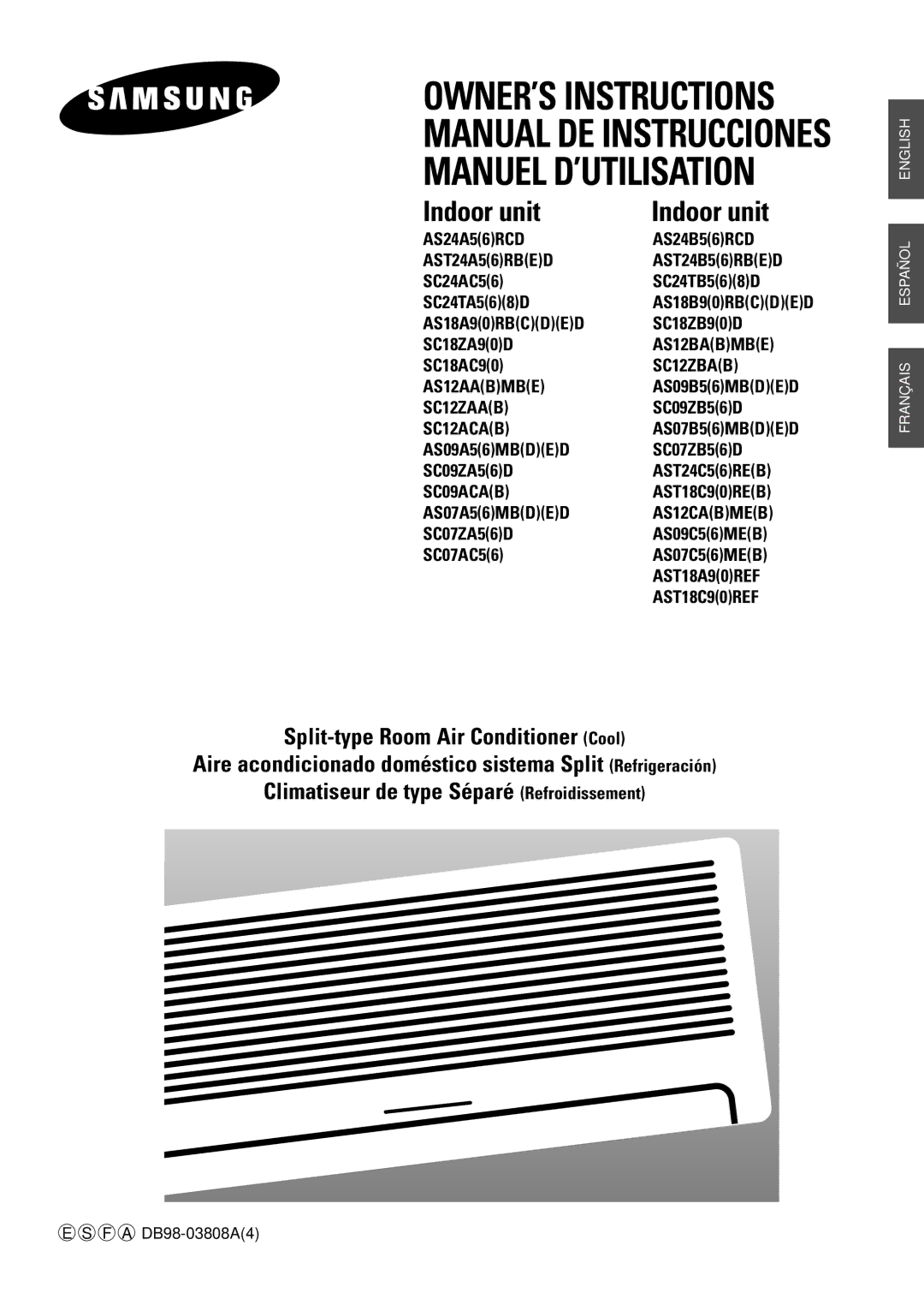 Samsung SH07AC6X, SH24AC6X, SH18AC0X, SH24TA6D/SER, SH24TA6DX/SER, AQ12CBME/MID, AQT18C0REF/MID manual Indoor unit 