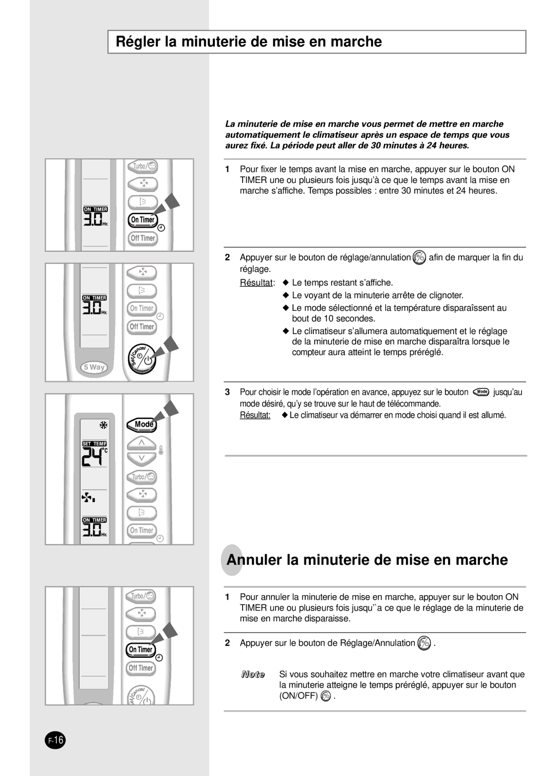 Samsung SH18AC0, SH24TA6D, SH07AC6X, SH24AC6 Régler la minuterie de mise en marche, Annuler la minuterie de mise en marche 