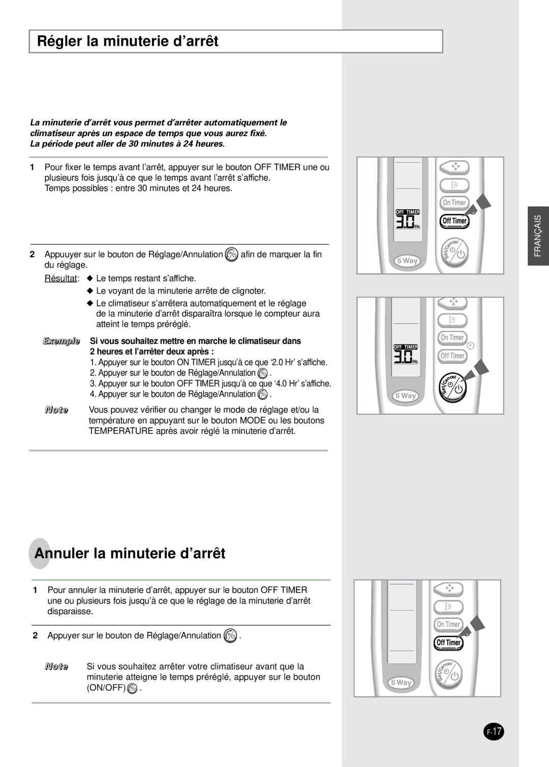 Samsung SH07AC6X, SH24TA6DX, SH24AC6X, SH18AC0X manual Régler la minuterie d’arrêt, Annuler la minuterie d’arrêt 