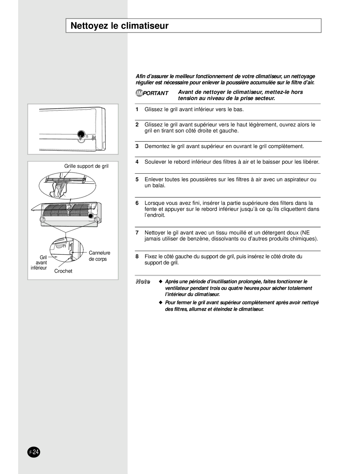 Samsung SH18AP0D, SH07APGD manual Nettoyez le climatiseur, Tension au niveau de la prise secteur 