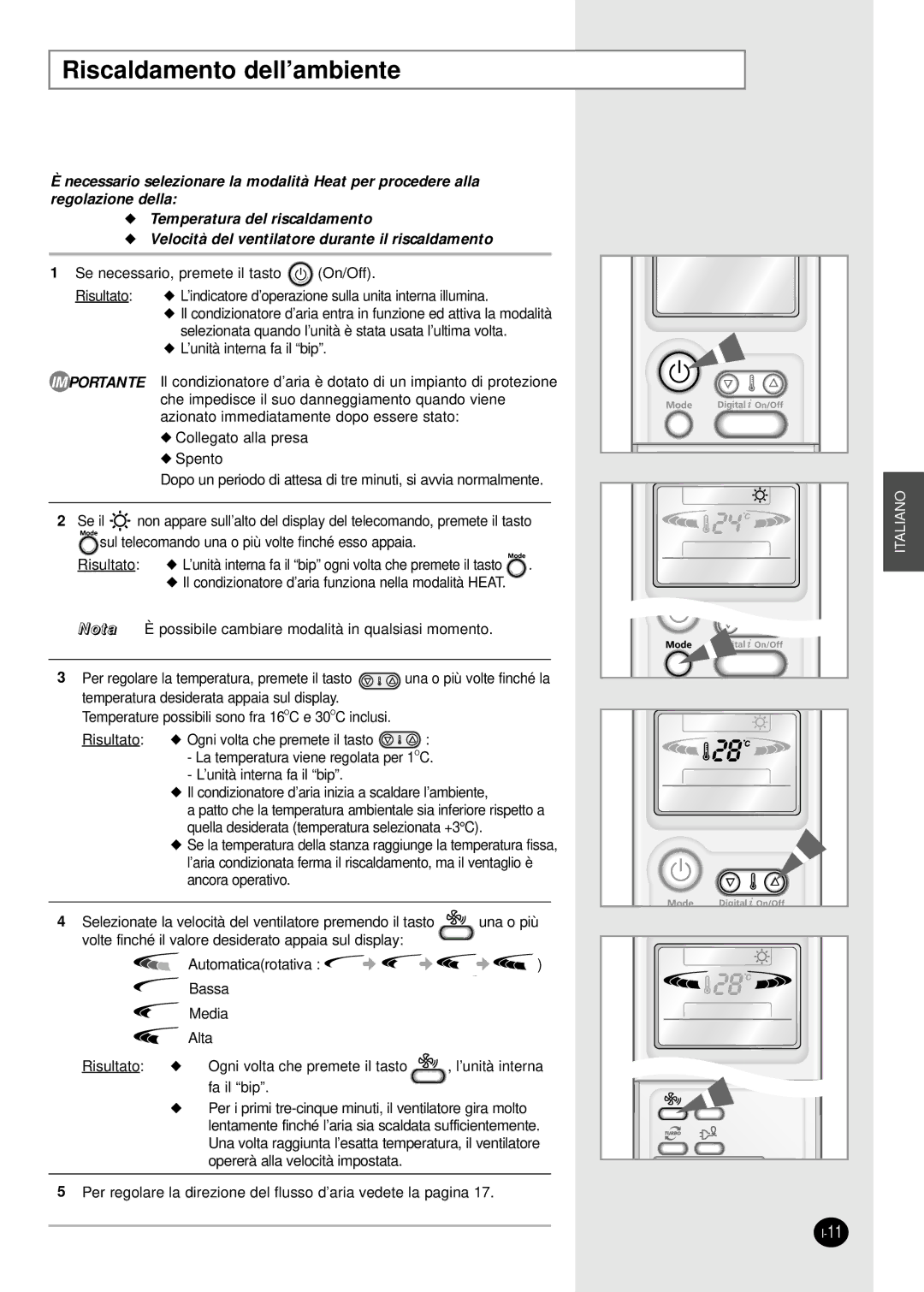 Samsung SH07APGD, SH18AP0D manual Riscaldamento dell’ambiente 