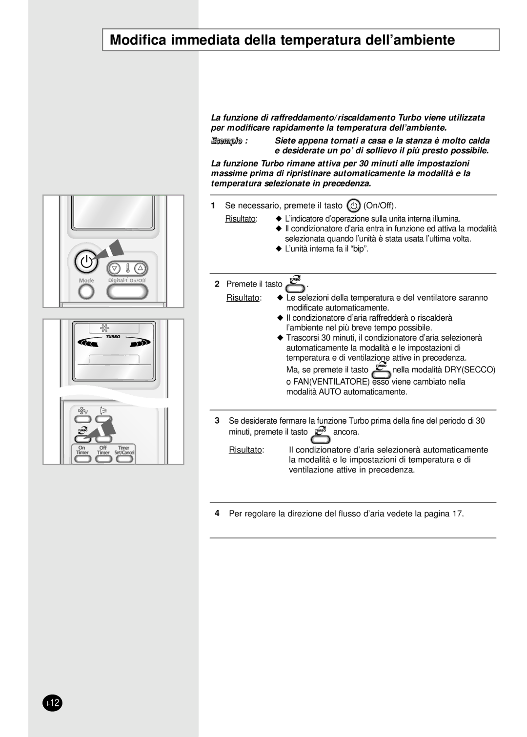 Samsung SH18AP0D, SH07APGD manual Modifica immediata della temperatura dell’ambiente 