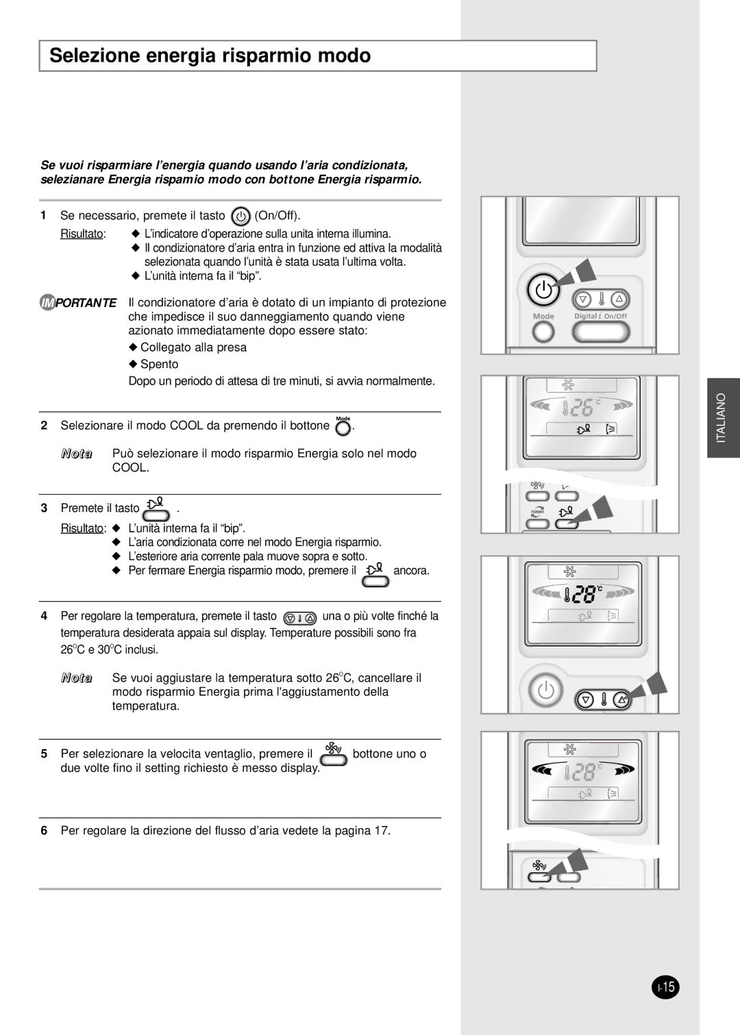 Samsung SH07APGD, SH18AP0D manual Selezione energia risparmio modo 