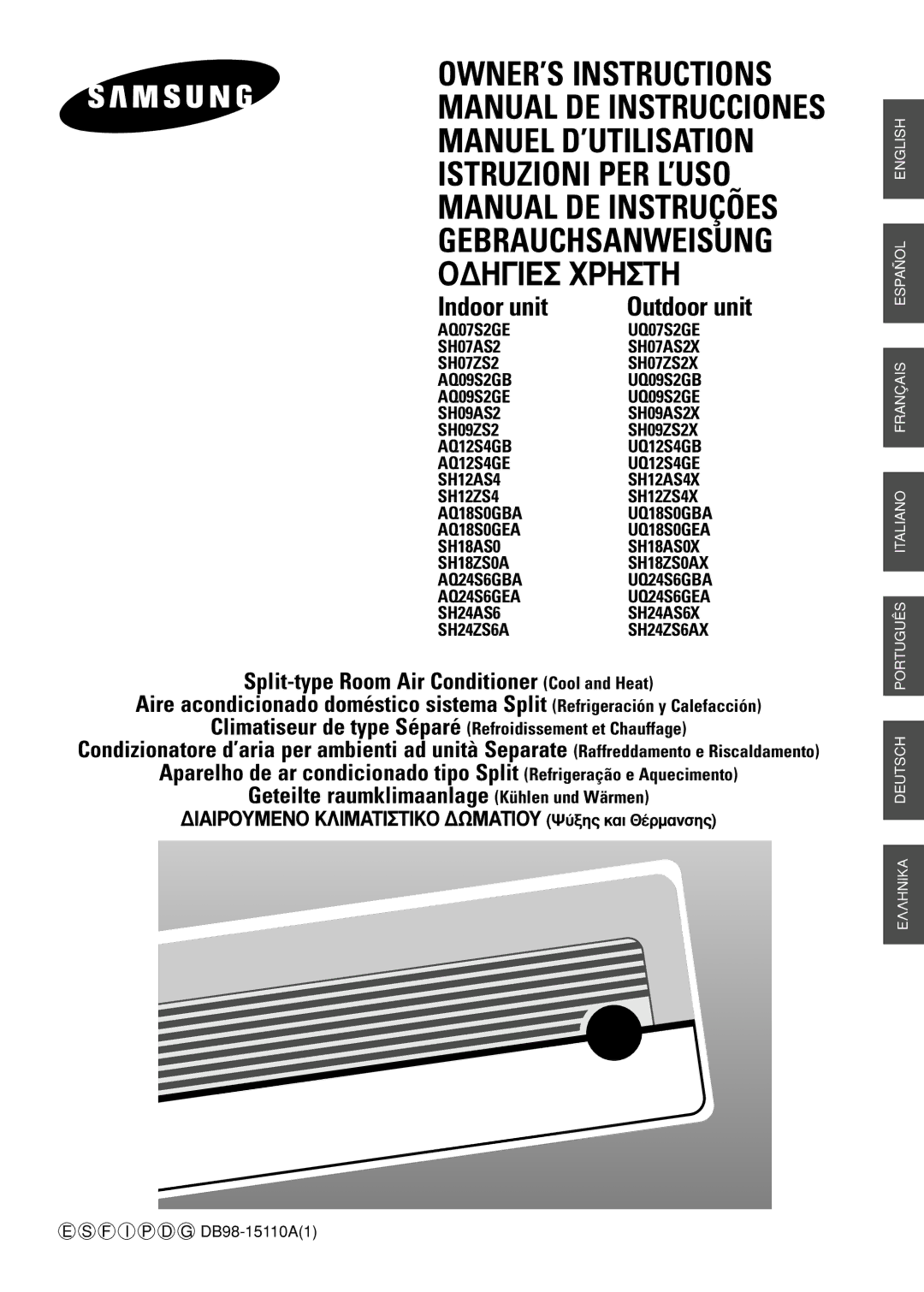 Samsung SH18AS0X manual Indoor unit 