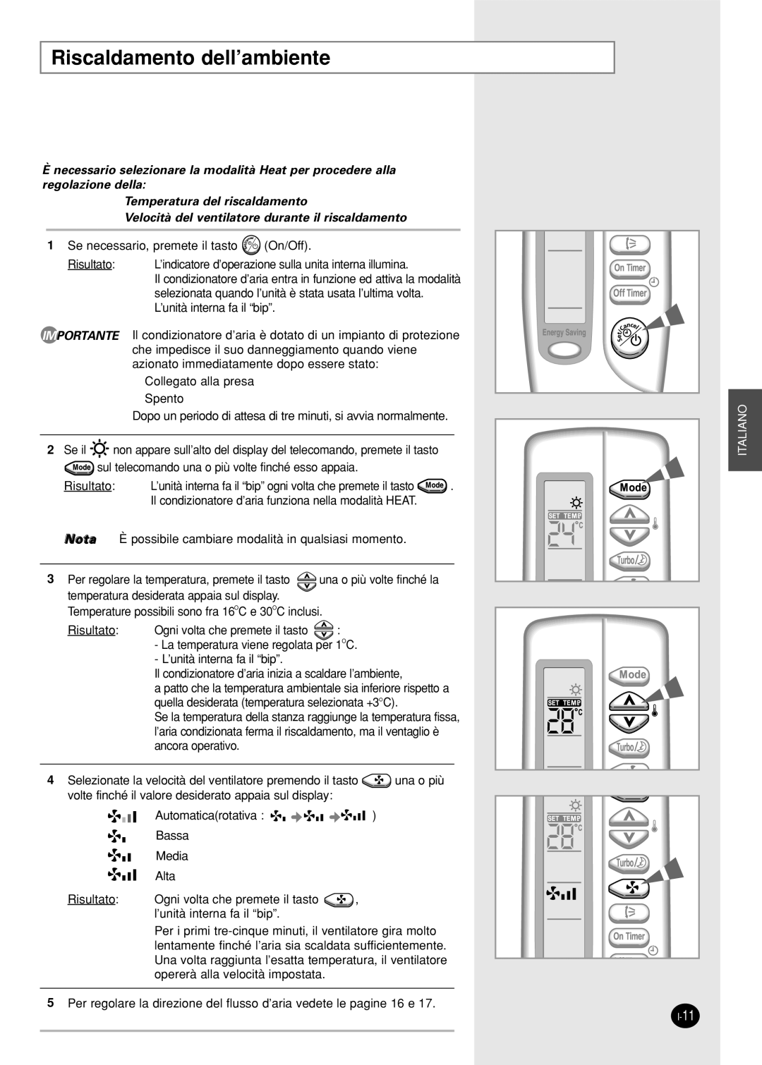 Samsung SH18AS0X manual Riscaldamento dell’ambiente 