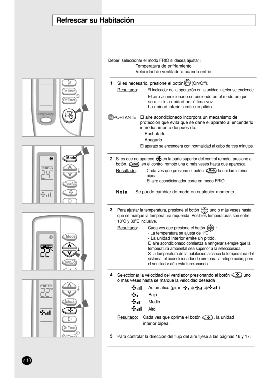 Samsung SH18AS0X manual Refrescar su Habitación 