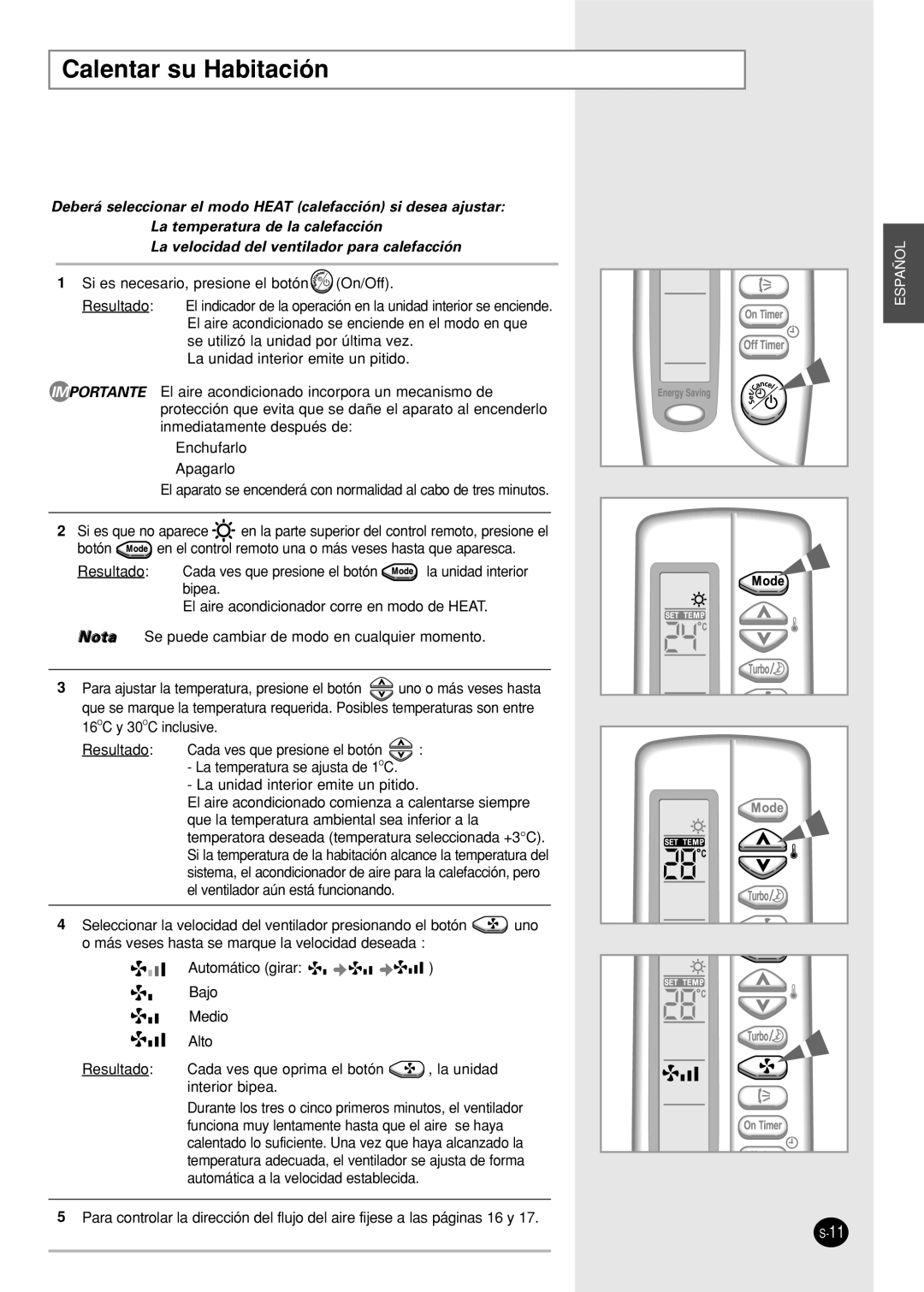 Samsung SH18AS0X manual Calentar su Habitación 