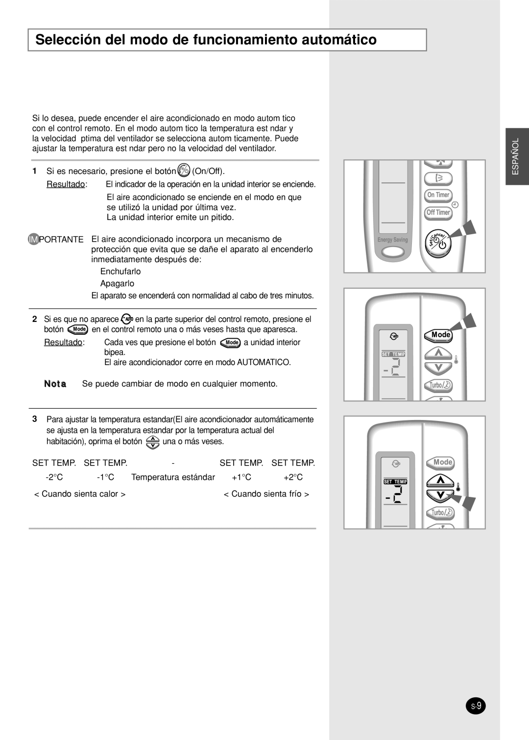 Samsung SH18AS0X manual Selección del modo de funcionamiento automático 