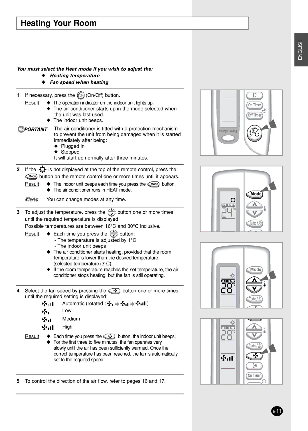 Samsung SH18AS0G, SH18AS0XG manual Heating Your Room 