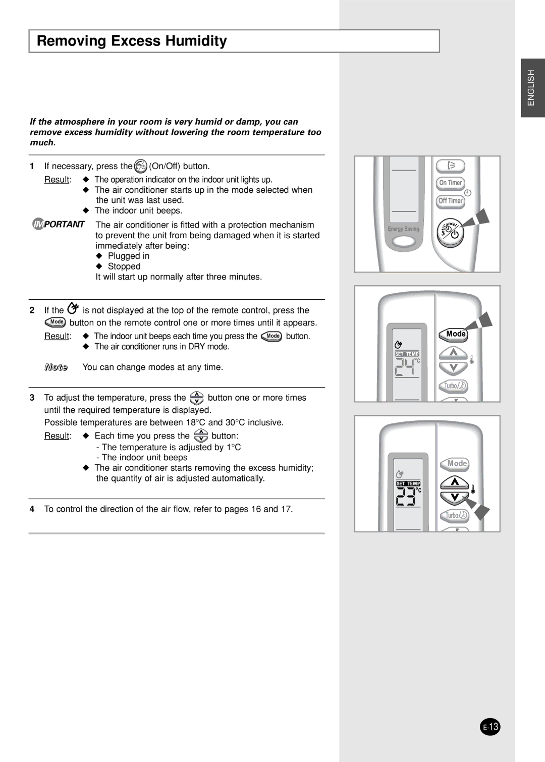 Samsung SH18AS0G, SH18AS0XG manual Removing Excess Humidity 