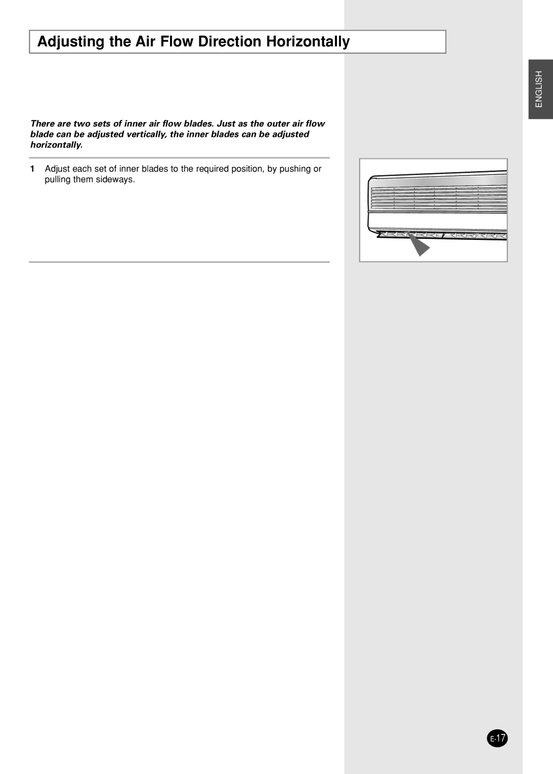 Samsung SH18AS0G, SH18AS0XG manual Adjusting the Air Flow Direction Horizontally 