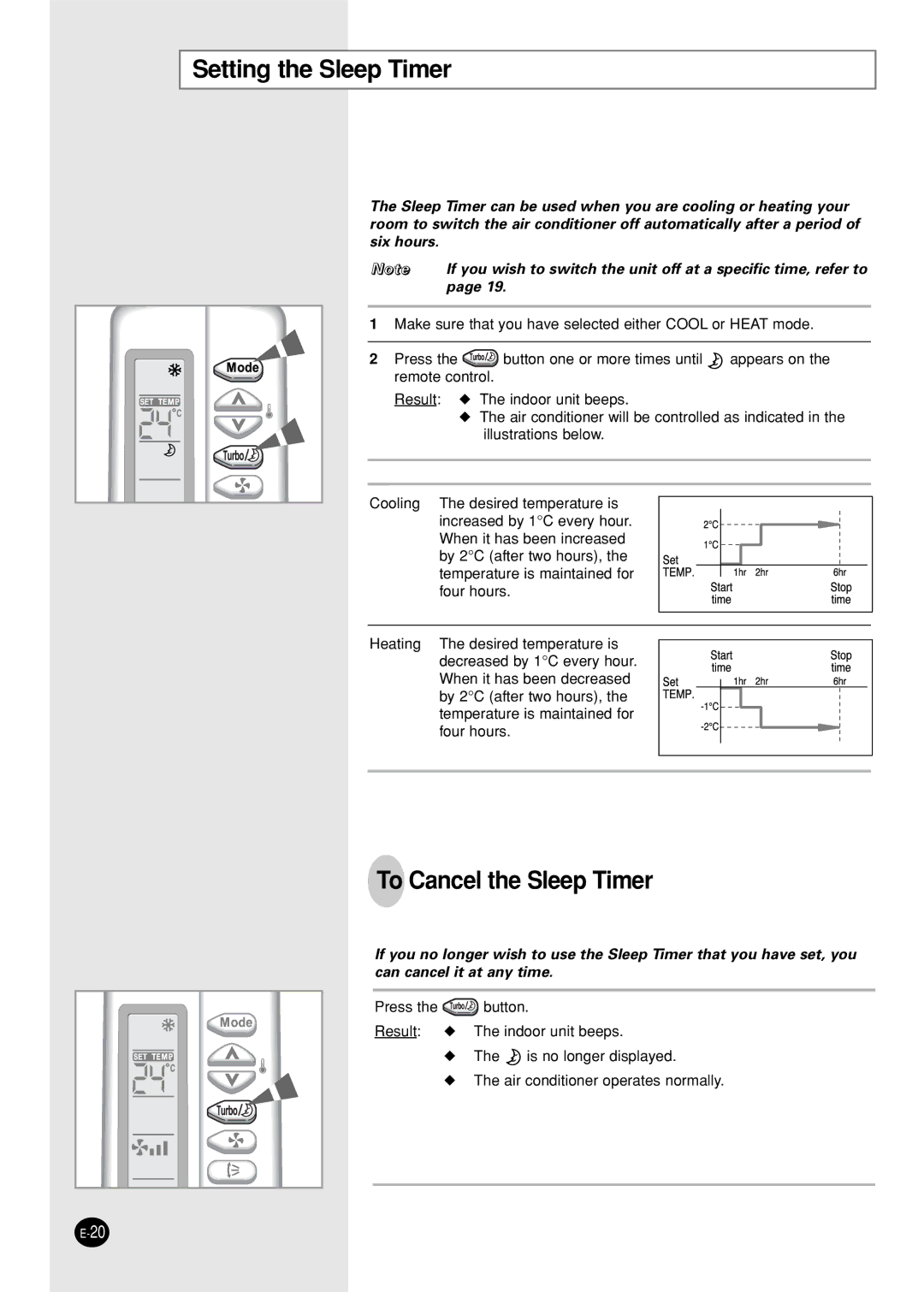 Samsung SH18AS0G, SH18AS0XG manual Setting the Sleep Timer, To Cancel the Sleep Timer 