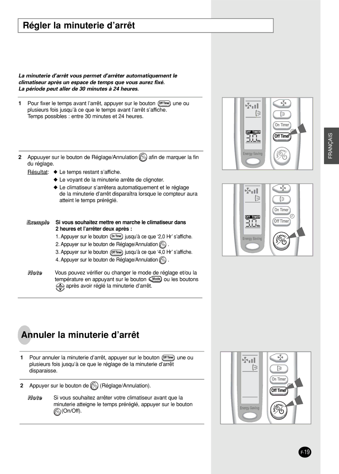 Samsung SH18AS0G, SH18AS0XG manual Régler la minuterie d’arrêt, Annuler la minuterie d’arrêt 