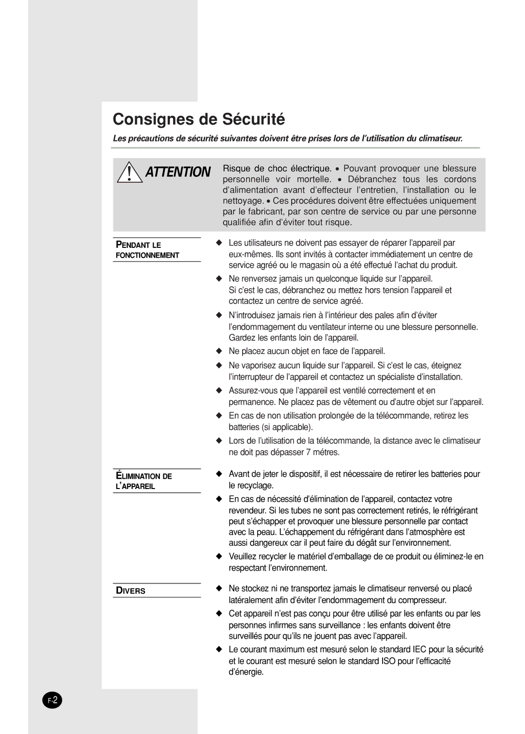 Samsung SH18AS0XG, SH18AS0G manual Consignes de Sécurité 