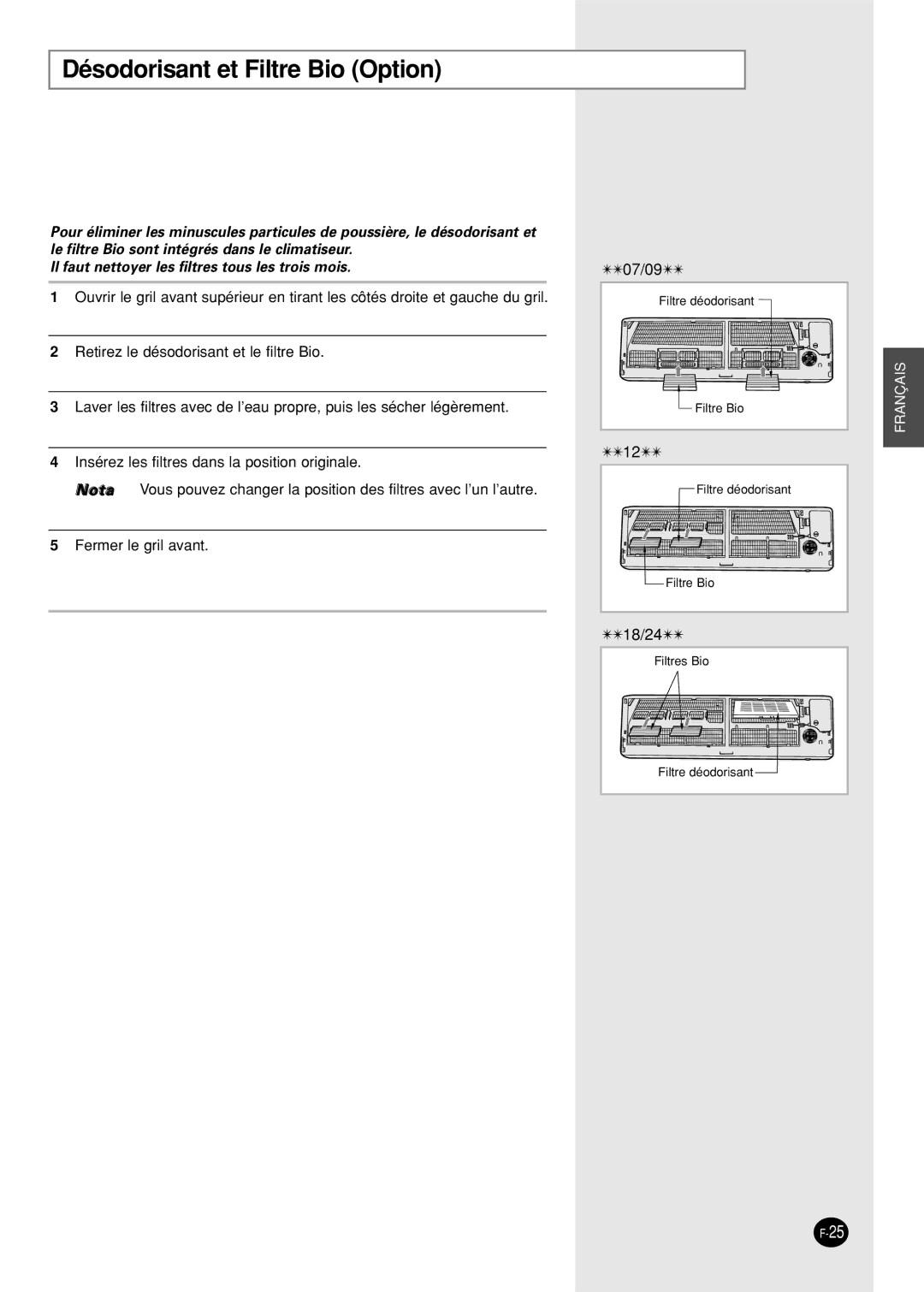 Samsung SH18AS0G, SH18AS0XG manual Désodorisant et Filtre Bio Option 