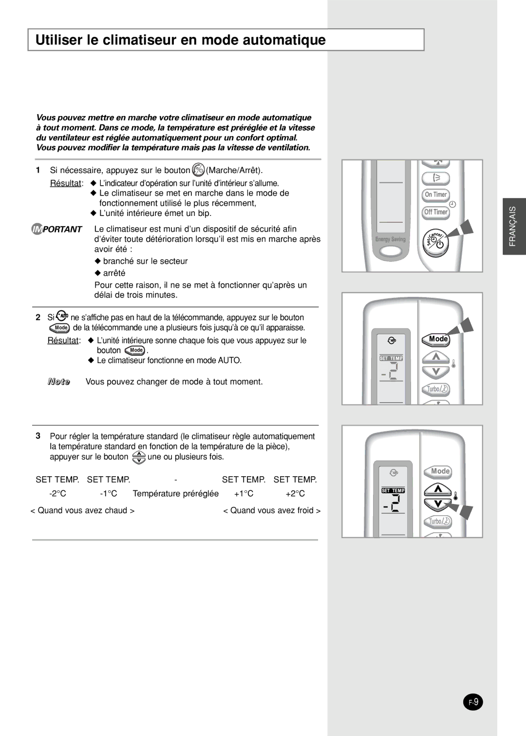 Samsung SH18AS0G, SH18AS0XG manual Utiliser le climatiseur en mode automatique 