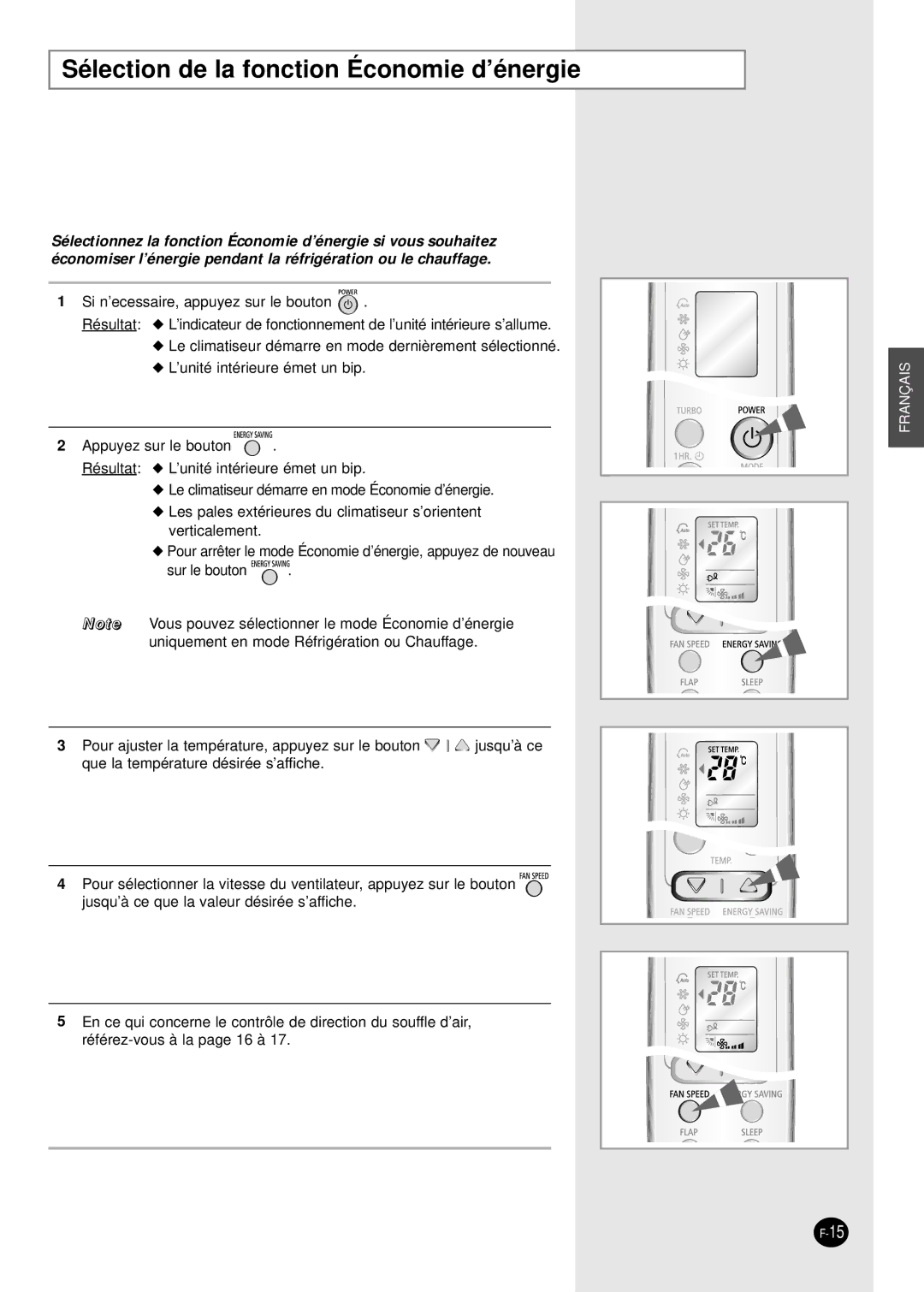 Samsung SH24AW6X, SH18AW6X manual Sélection de la fonction Économie d’énergie 