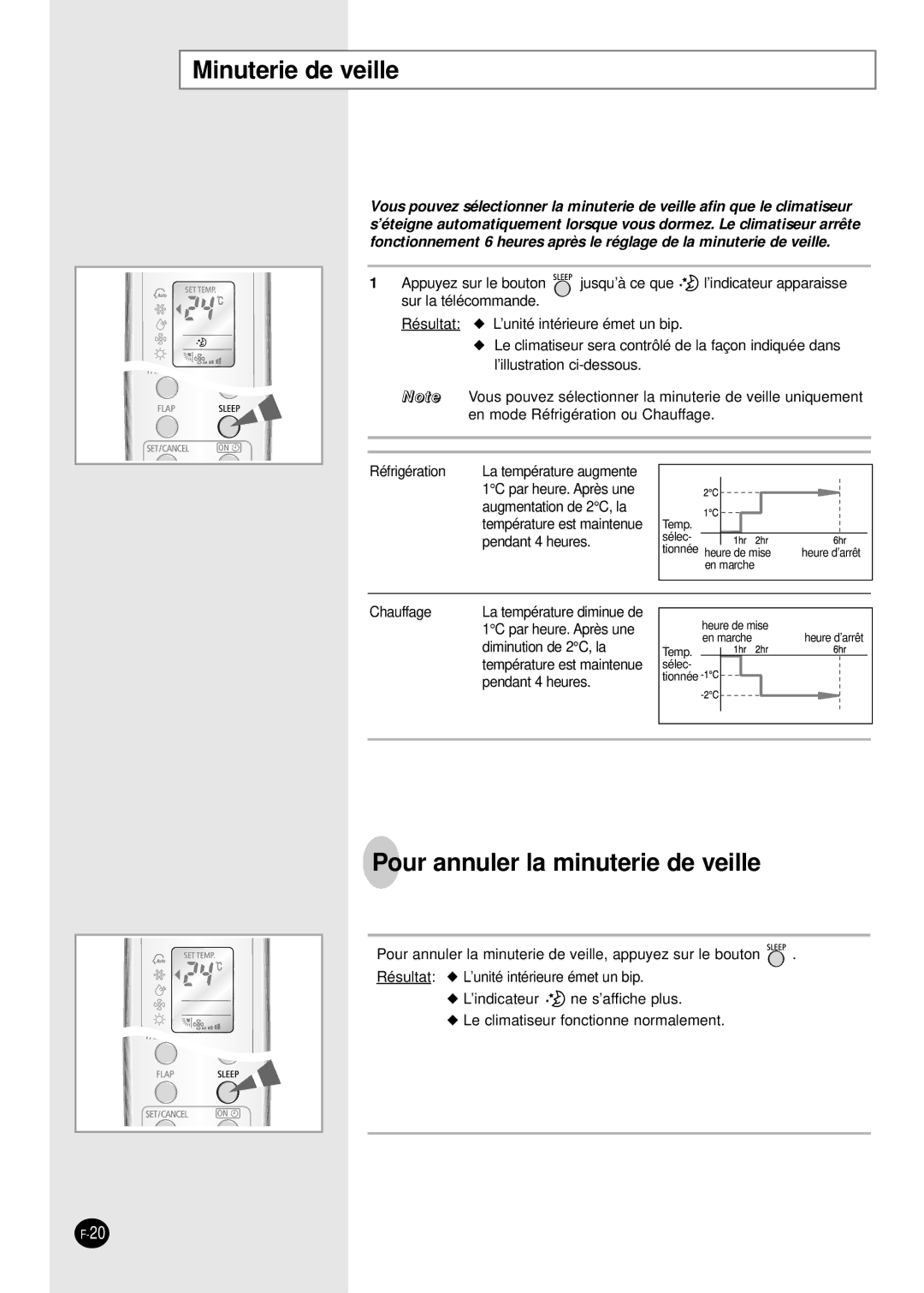 Samsung SH18AW6X, SH24AW6X manual Minuterie de veille, Pour annuler la minuterie de veille 