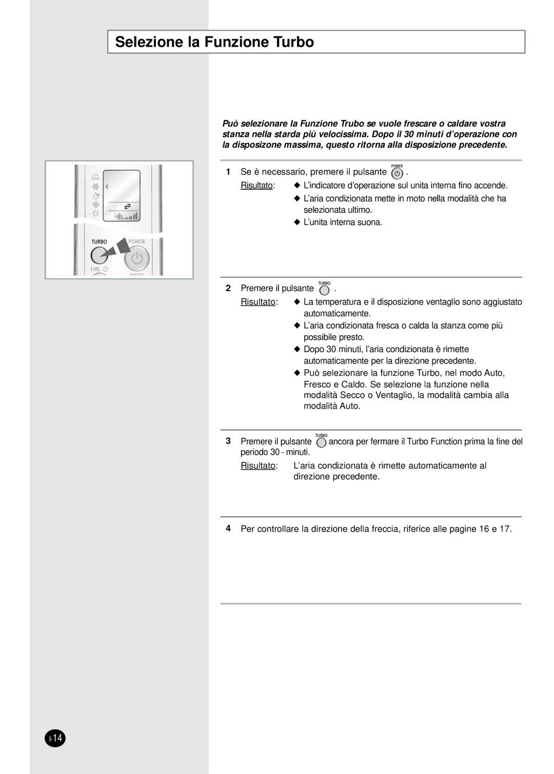 Samsung SH18AW6X, SH24AW6X manual Selezione la Funzione Turbo 