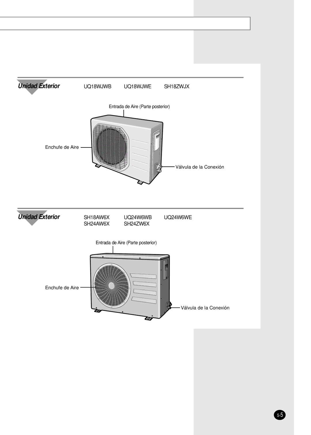 Samsung SH18AW6X, SH24AW6X manual Unidad Exterior 