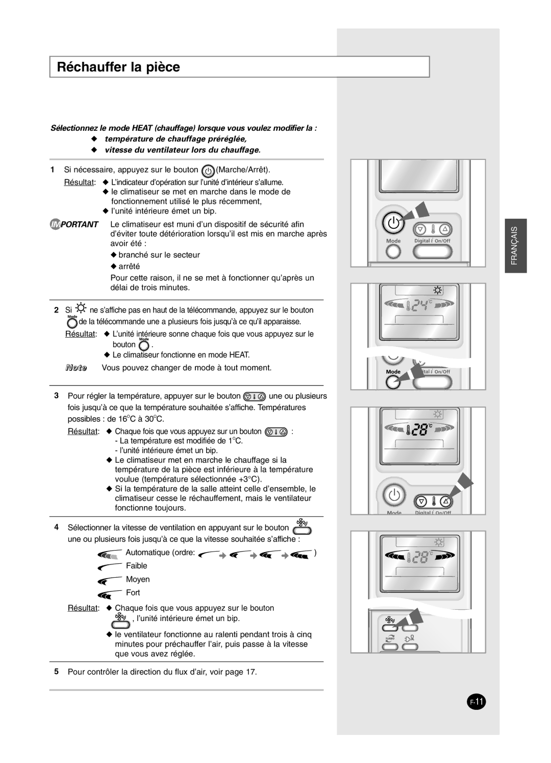 Samsung SH24BP2, SH18BP6 manual Réchauffer la pièce 