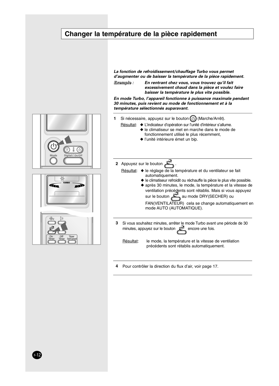 Samsung SH18BP6, SH24BP2 manual Changer la température de la pièce rapidement 