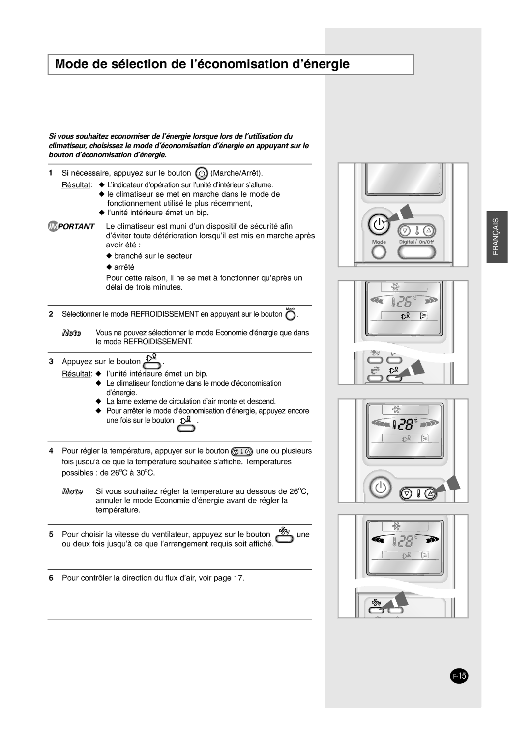 Samsung SH24BP2, SH18BP6 manual Mode de sélection de l’économisation d’énergie 