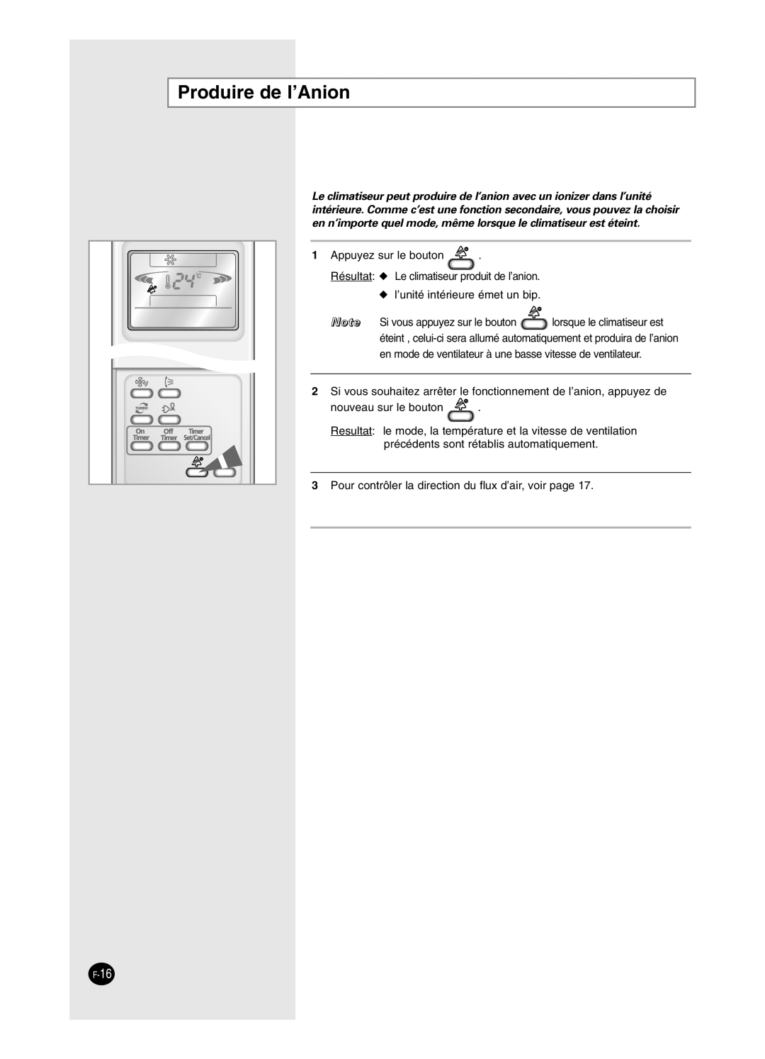 Samsung SH18BP6, SH24BP2 manual Produire de l’Anion 