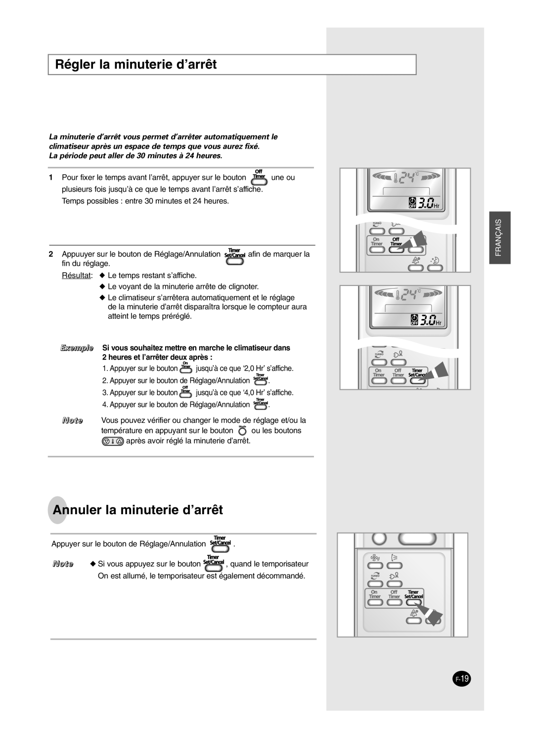 Samsung SH24BP2, SH18BP6 manual Régler la minuterie d’arrêt, Annuler la minuterie d’arrêt 