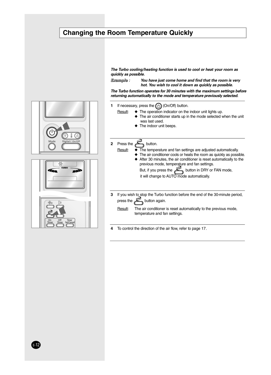 Samsung SH18BP6, SH24BP2 manual Changing the Room Temperature Quickly 