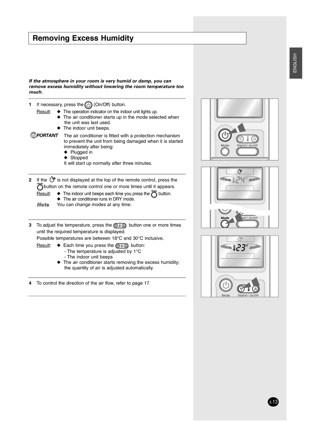 Samsung SH24BP2, SH18BP6 manual Removing Excess Humidity 