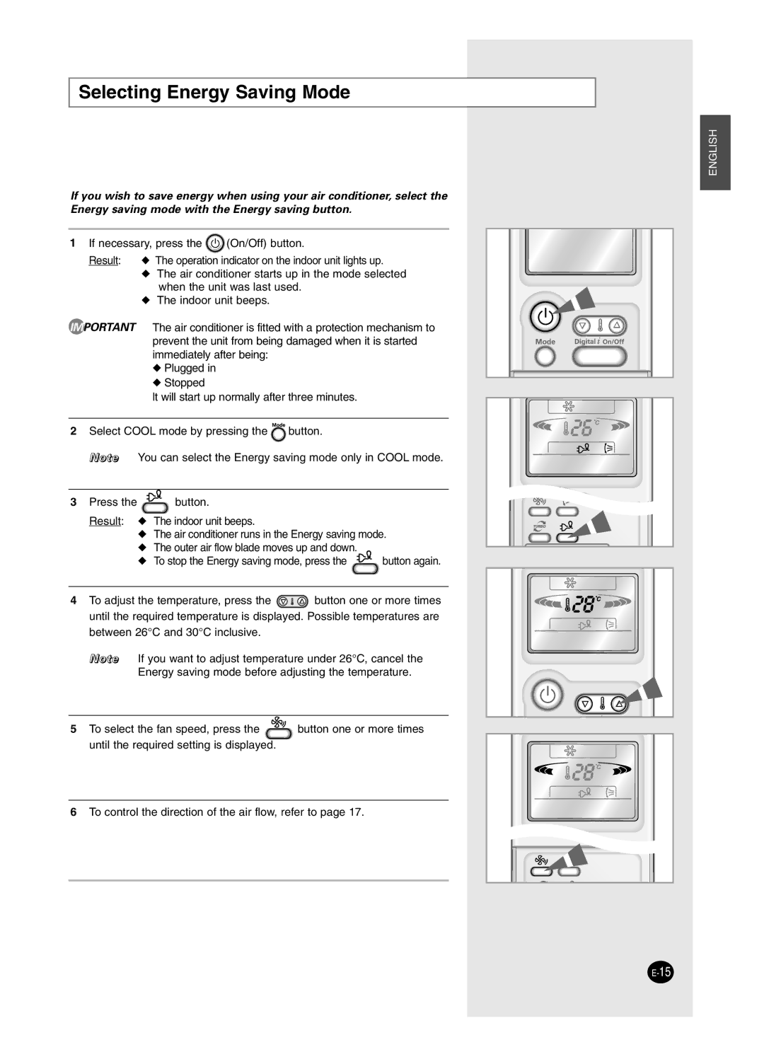 Samsung SH24BP2, SH18BP6 manual Selecting Energy Saving Mode 