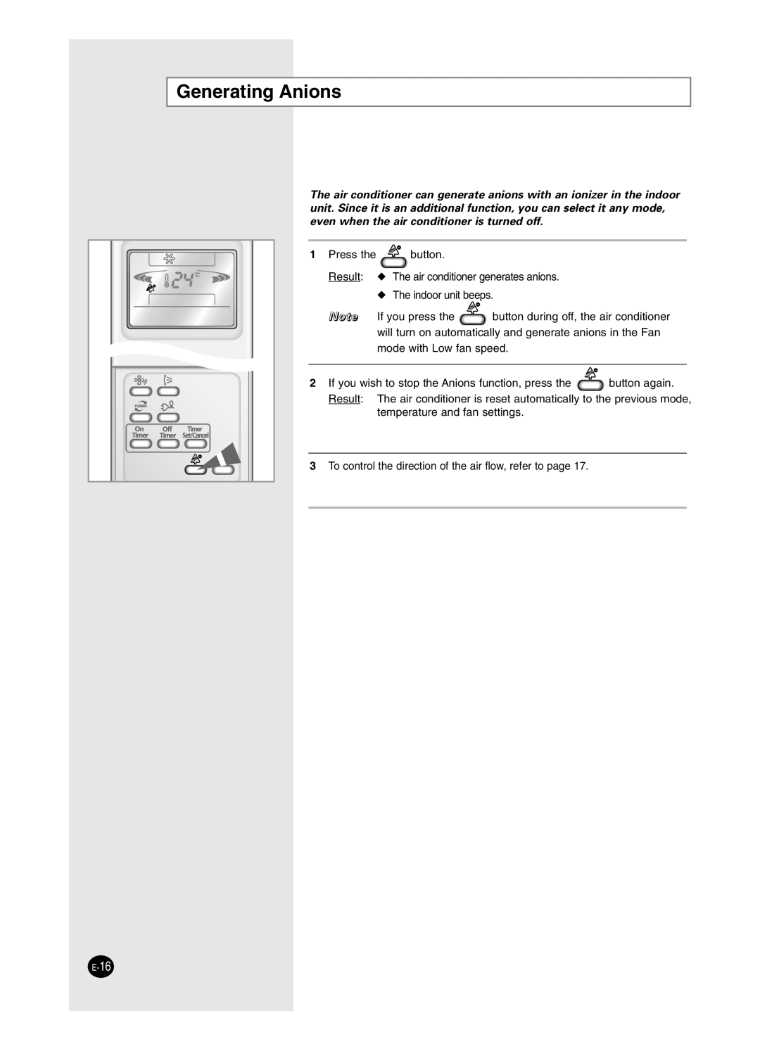 Samsung SH18BP6, SH24BP2 manual Generating Anions 